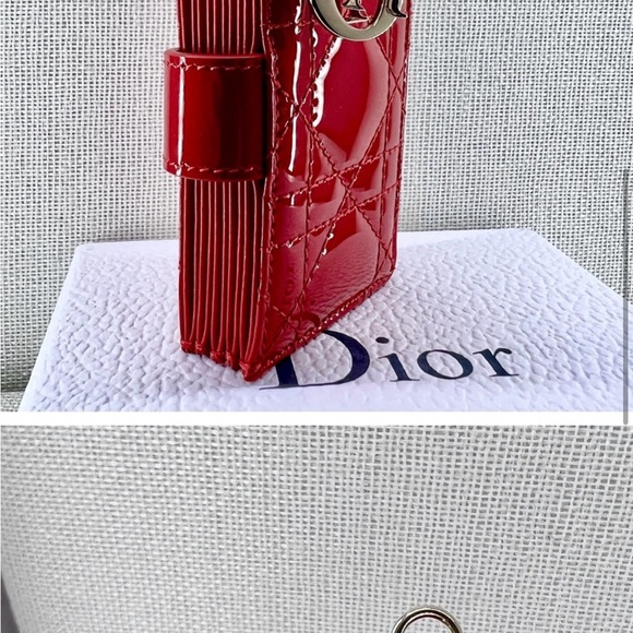 Authentic Lady Dior 5-Gusset Card Holder Red and Gold Accents - Picture 3 of 5